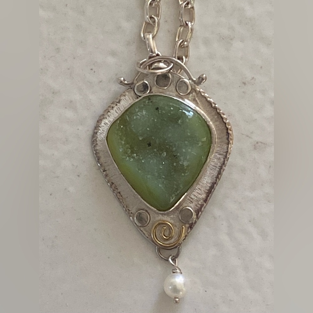 Sterling & Green Agate Druzy Necklace